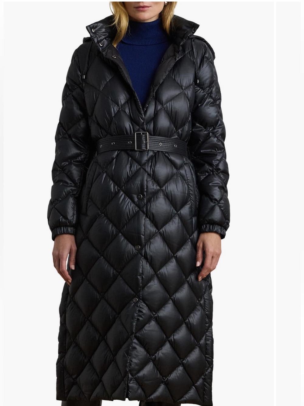 Lauren Ralph Lauren Quilted Down Belted Long Puffer Coat with Removable Hood